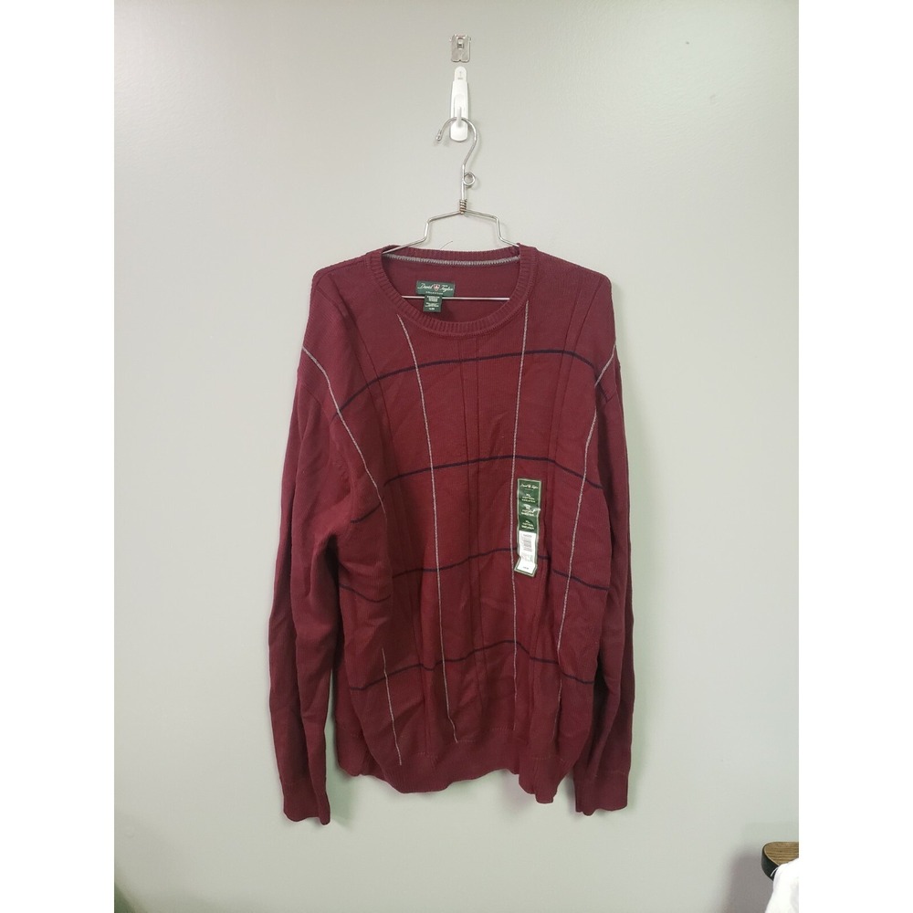 David‎ Taylor Mens  X Large Sweater 100% Cotton Gray  Black Maroon Stripe New